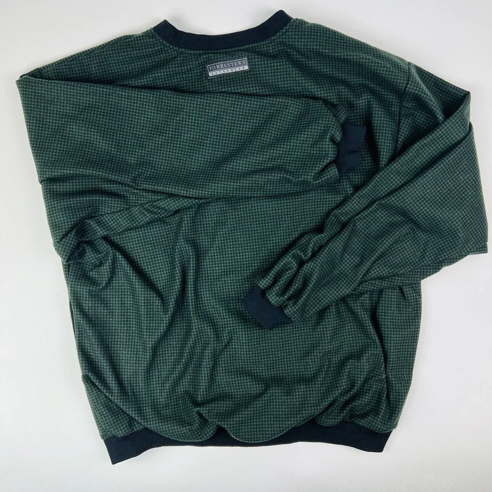 VTG‎ FORRESTER'S Outerwear Green & Black Houndstooth Lined Golf V-Neck Sweater L